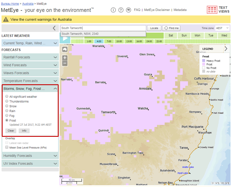 Image: MetEye frost forecast (map view)