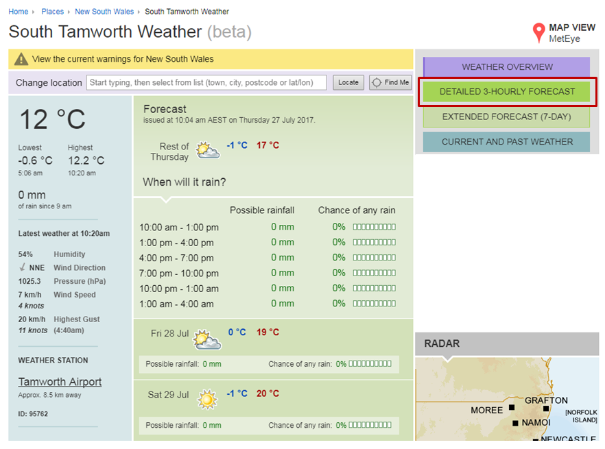 Image: MetEye frost forecast (text view)