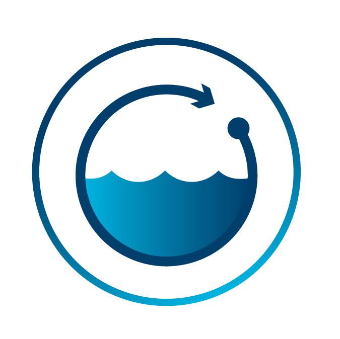 Sea level contained within a circle with an arrow, indicating rising tide
