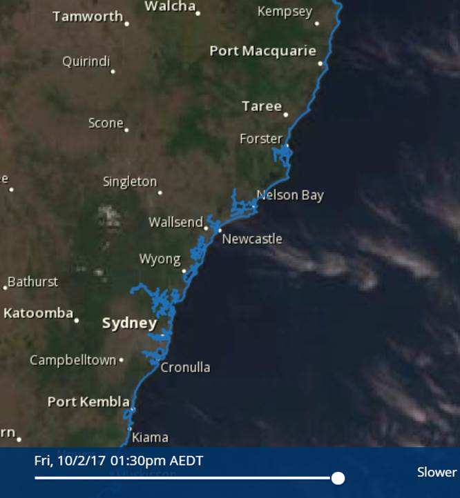 Satellite image of NSW coast 10 February 2017.