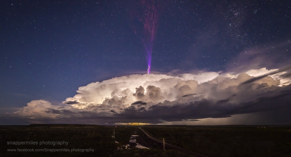 Image: Ionospheric lightning occurs from the top of thunderstorms. Credit: Jeff Miles, Snappermiles Photography