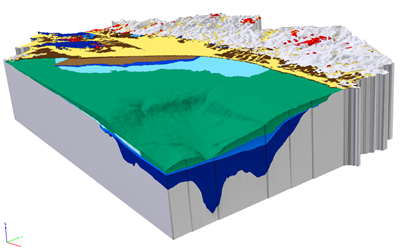 Diagram showing a cross section of soil and underground, with different colours to illustrate different elements.