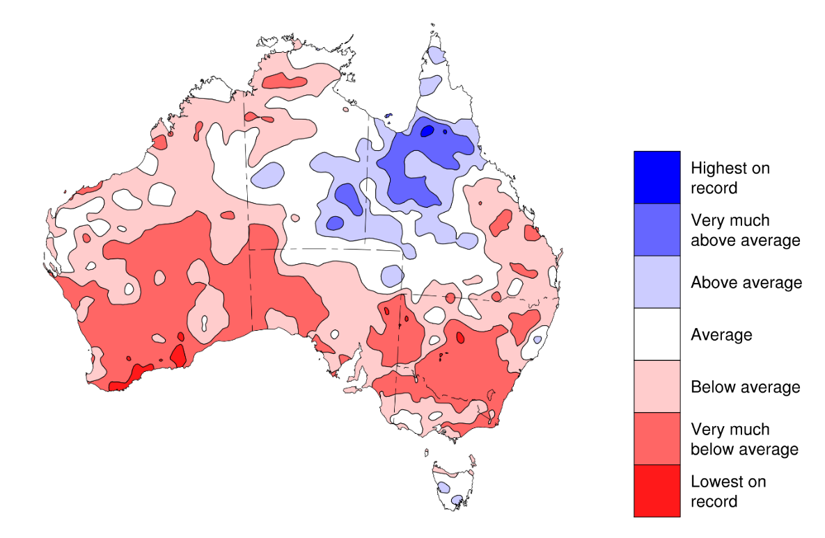 Map illustrating autumn rainfall and its relationship to average rainfall for this time.
