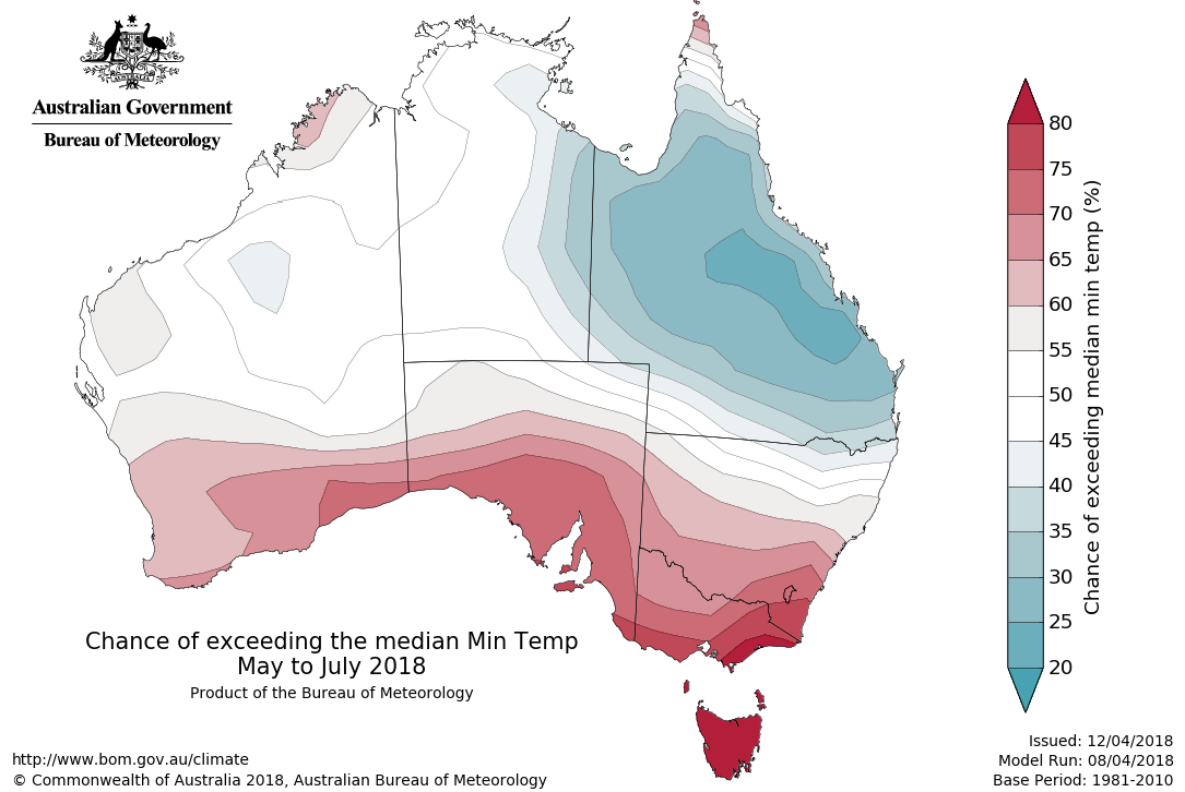 Map showing change of exceeding median minimum temperature May 2018