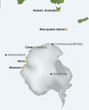 Map: Antarctica showing the research stations where Bureau staff are located. Credit: AAD