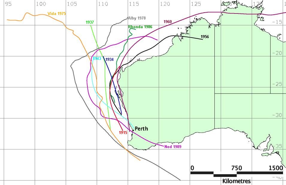 Track map: 14 tropical cyclones that affected Perth region since 1910