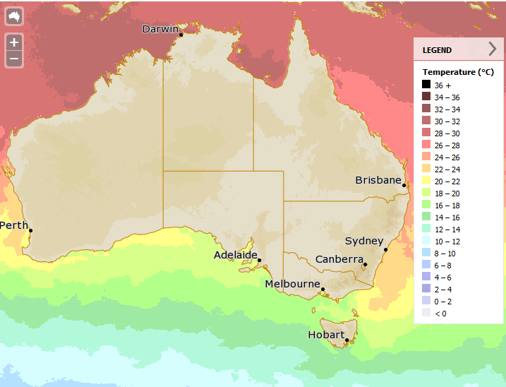 Image: Sea surface temperatures shown in MetEye 