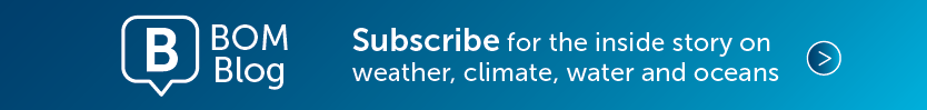 Footer: Text says 'BOM Blog. Subscribe for the inside story on weather, climate, water and oceans'